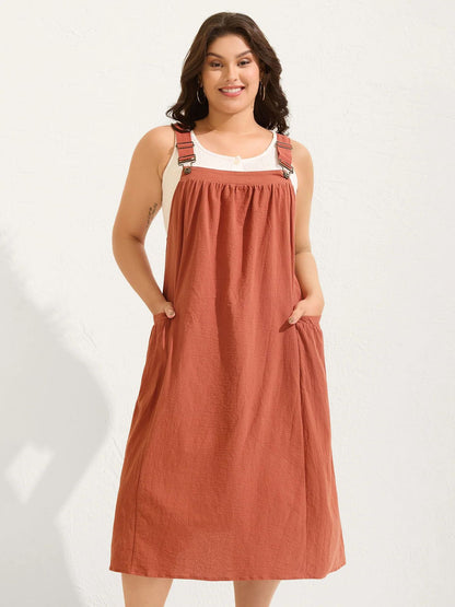 Rust Red Cotton Pleated Pocket Midi Dress, Perfect Gift for Mother's Day!