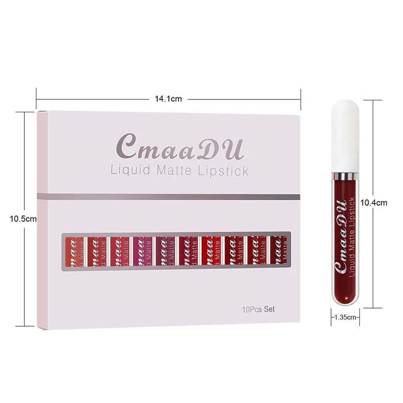 10-Piece Matte Waterproof Lip Gloss Set – Bold Color, All-Day Stay Big Sale