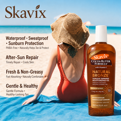 Skavix Natural Bronze Tanning Oil – Fast-Absorbing Cocoa Butter Moisturizer for a Sun-Kissed Glow