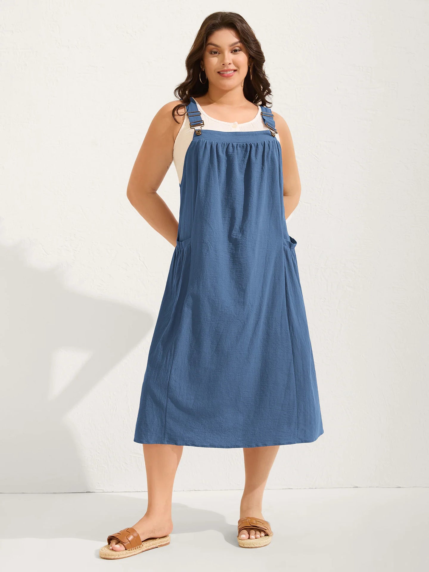 Rust Red Cotton Pleated Pocket Midi Dress, Perfect Gift for Mother's Day!