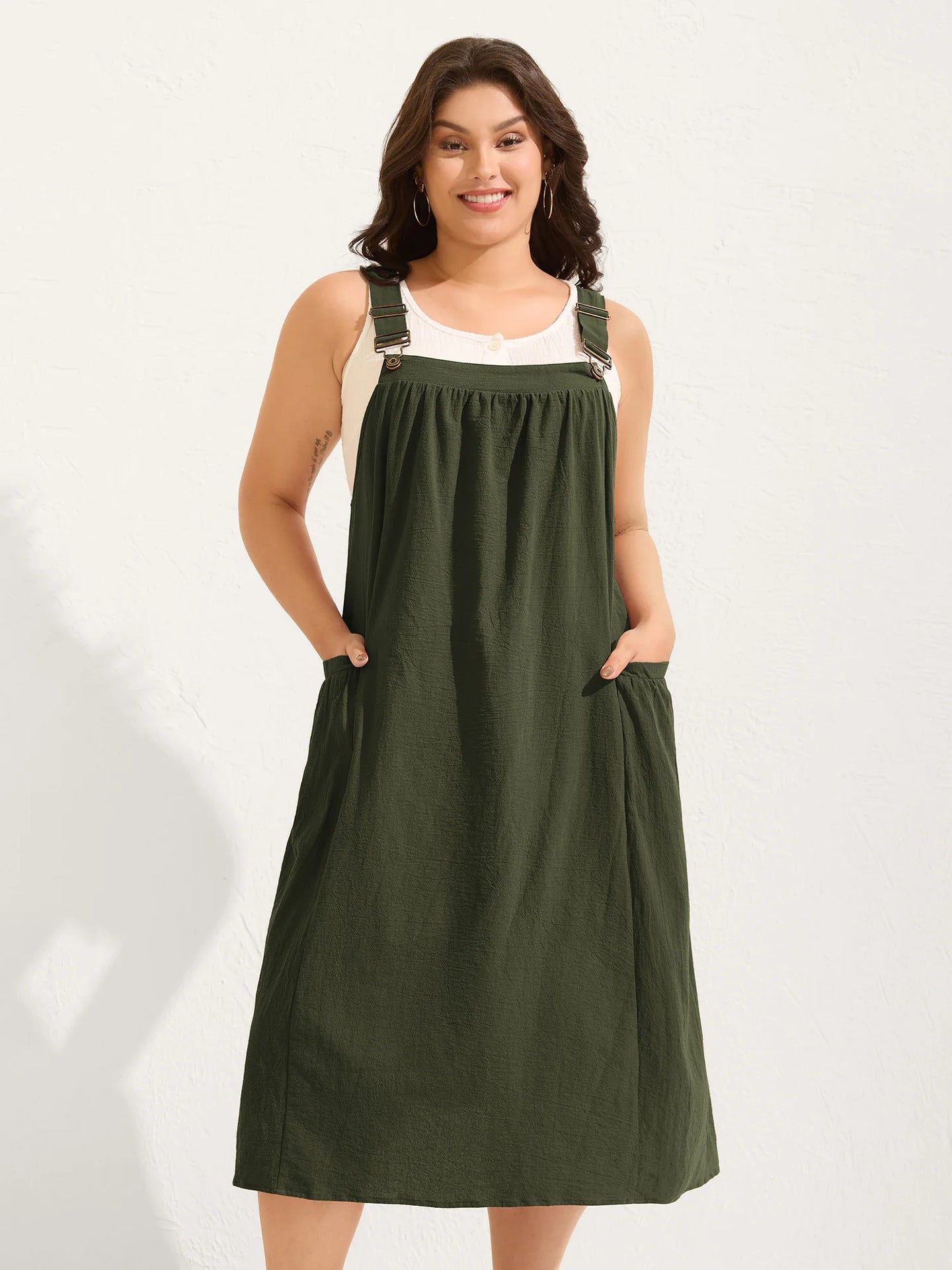 Rust Red Cotton Pleated Pocket Midi Dress, Perfect Gift for Mother's Day!