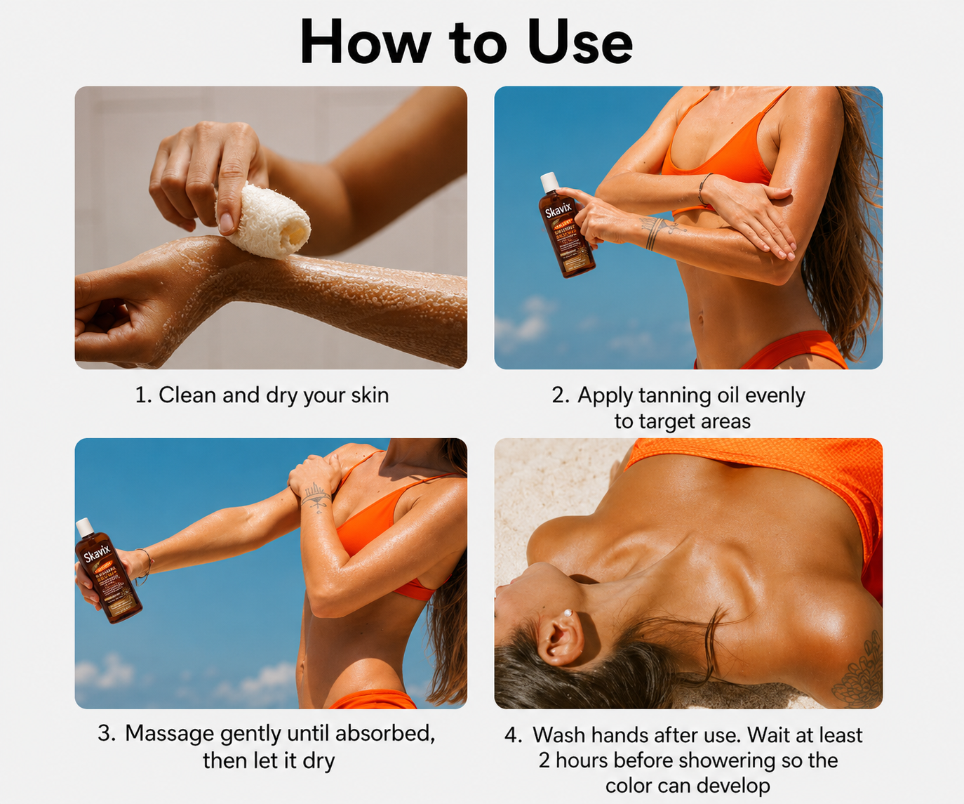 Skavix Natural Bronze Tanning Oil – Fast-Absorbing Cocoa Butter Moisturizer for a Sun-Kissed Glow