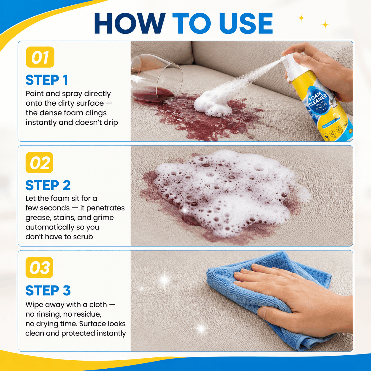 🔥Last Day 50% OFF🔥 Foam No-Rinse Cleaner — Spray, Wipe & Done Big Sale