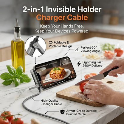 ⚡Official Authorized | 2-in-1 Invisible Holder Charger Cable - 240W Fast Charging Cord with Built-In Phone Stand Big Sale