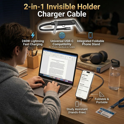 ⚡Official Authorized | 2-in-1 Invisible Holder Charger Cable - 240W Fast Charging Cord with Built-In Phone Stand Big Sale
