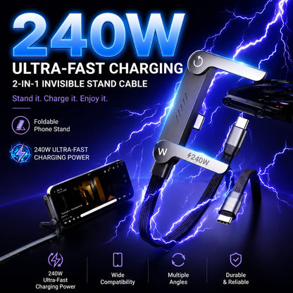 ⚡Official Authorized | 2-in-1 Invisible Holder Charger Cable - 240W Fast Charging Cord with Built-In Phone Stand Big Sale