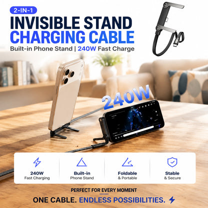 ⚡Official Authorized | 2-in-1 Invisible Holder Charger Cable - 240W Fast Charging Cord with Built-In Phone Stand Big Sale