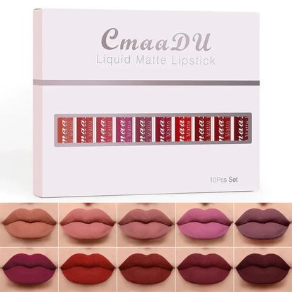 10-Piece Matte Waterproof Lip Gloss Set – Bold Color, All-Day Stay Big Sale